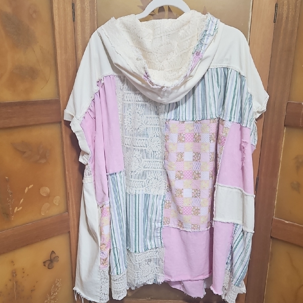 Boho Cottagecore Patchwork Button Down Distressed… - image 5